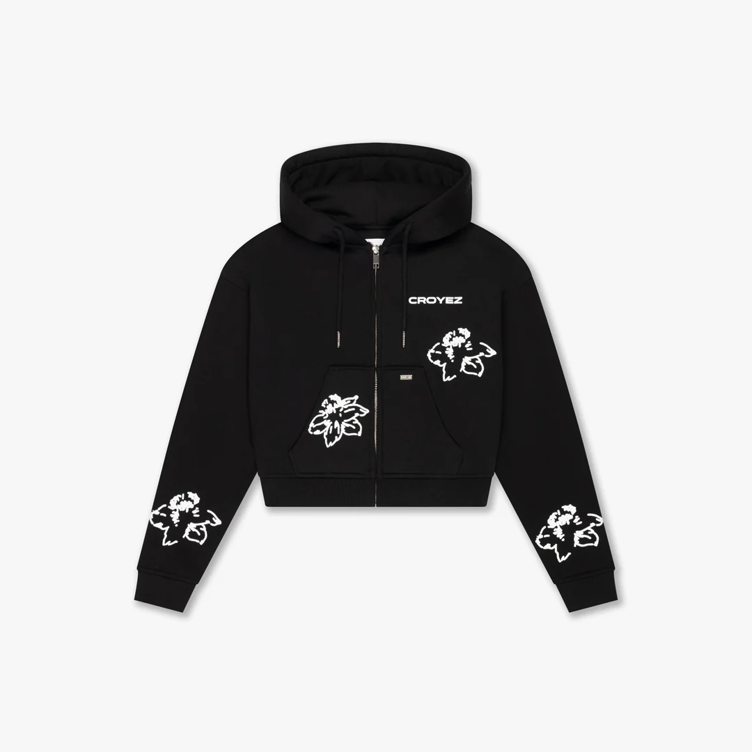 CROYEZ WOMEN FLOWER ZIP HOODIE | BLACK