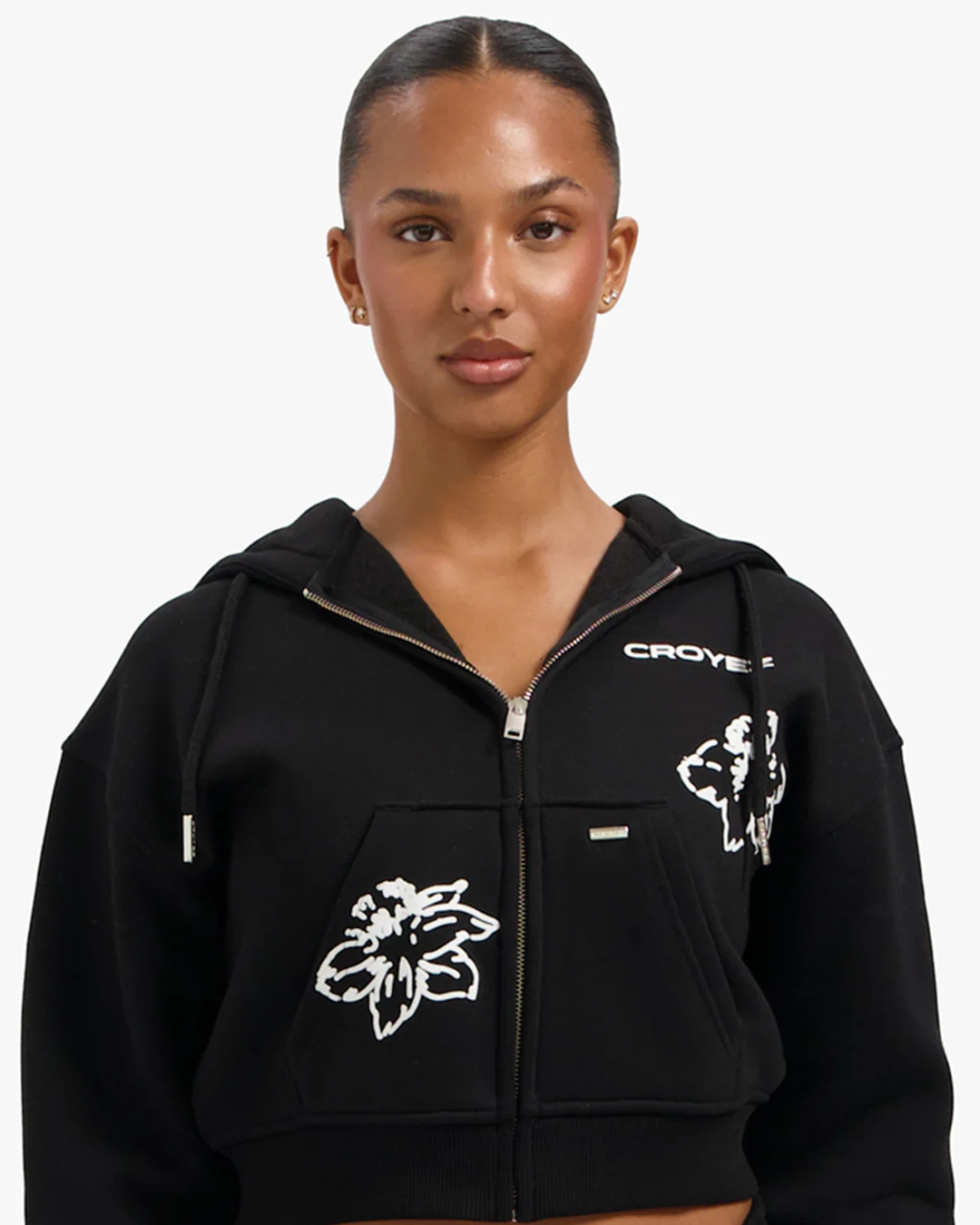 CROYEZ WOMEN FLOWER ZIP HOODIE | BLACK - Image 3