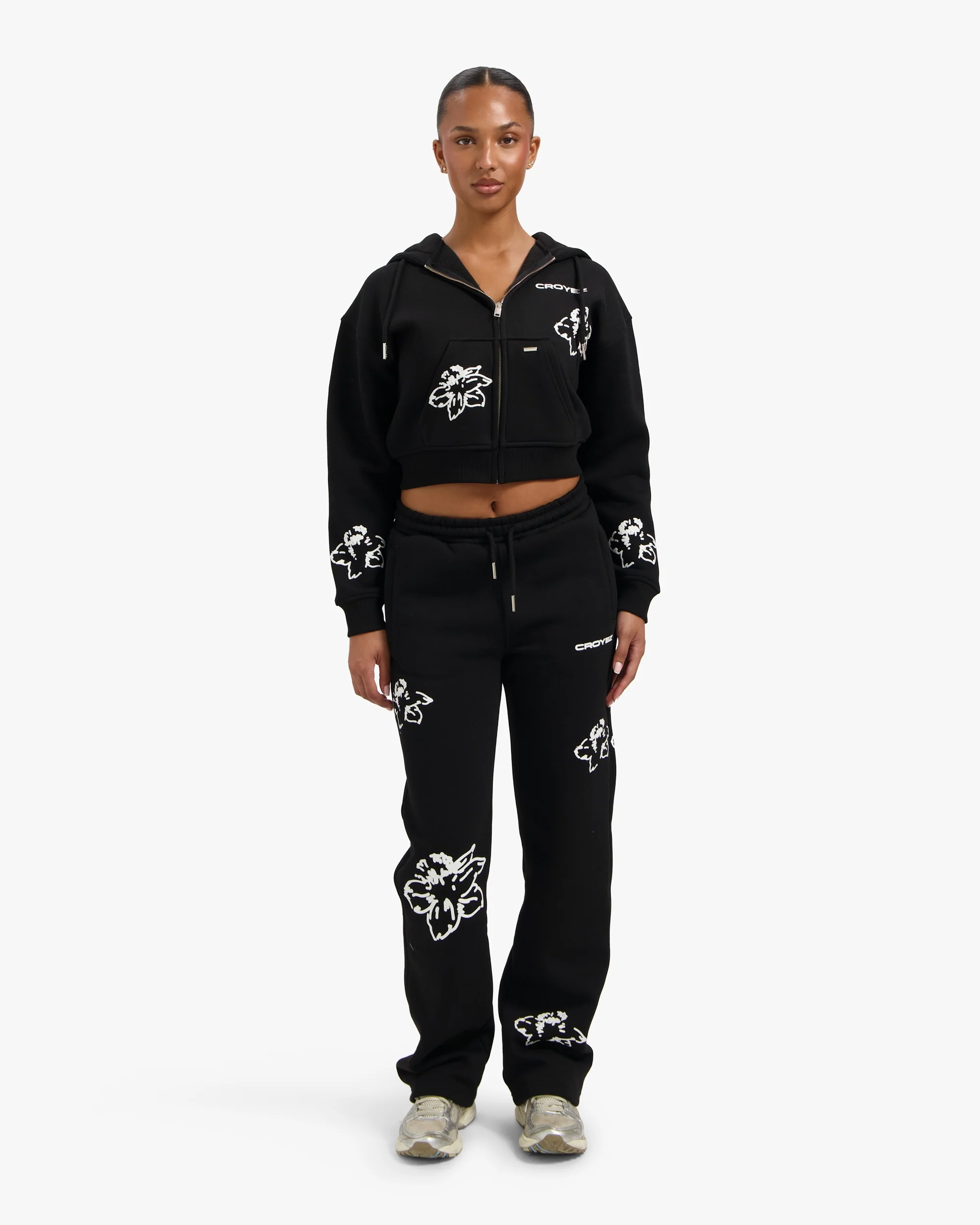 CROYEZ WOMEN FLOWER ZIP HOODIE | BLACK - Image 5