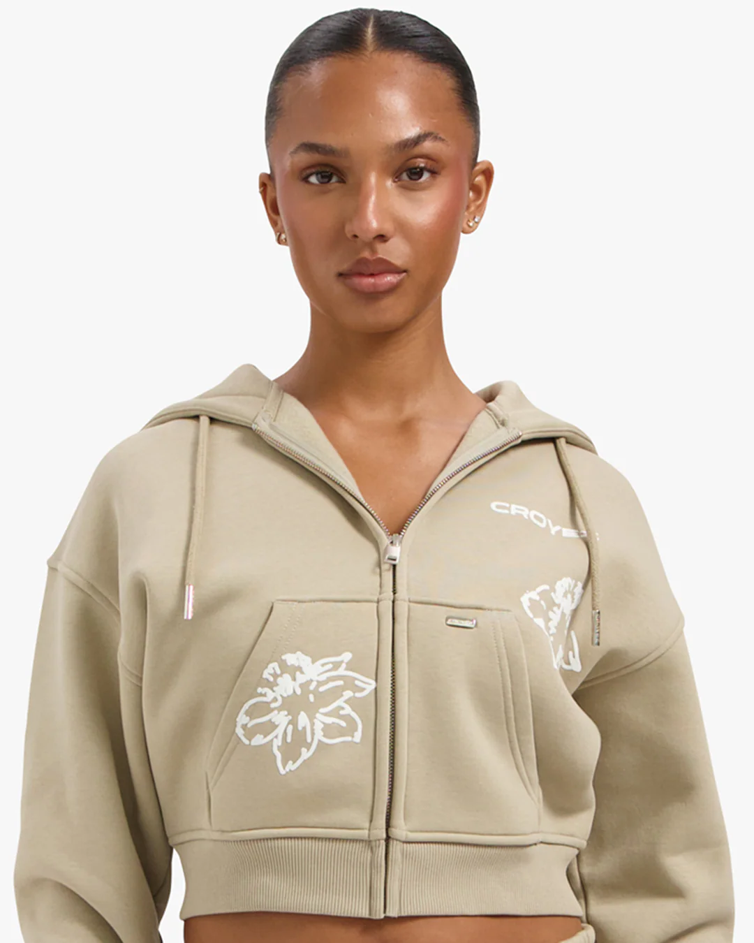 CROYEZ WOMEN FLOWER ZIP HOODIE | SAND - Image 3